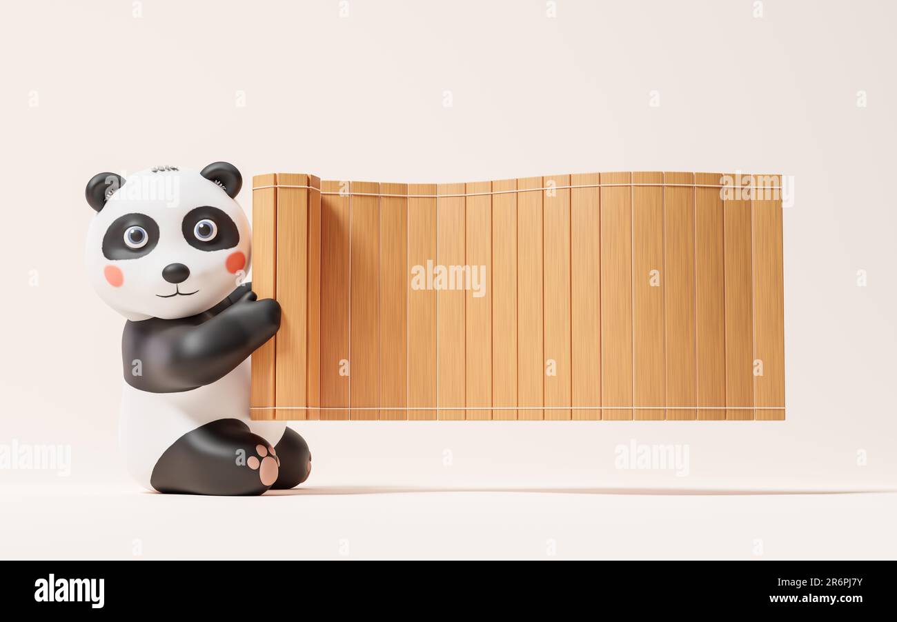 Panda and retro Chinese bamboo slip, 3d rendering. Digital drawing. Stock Photo