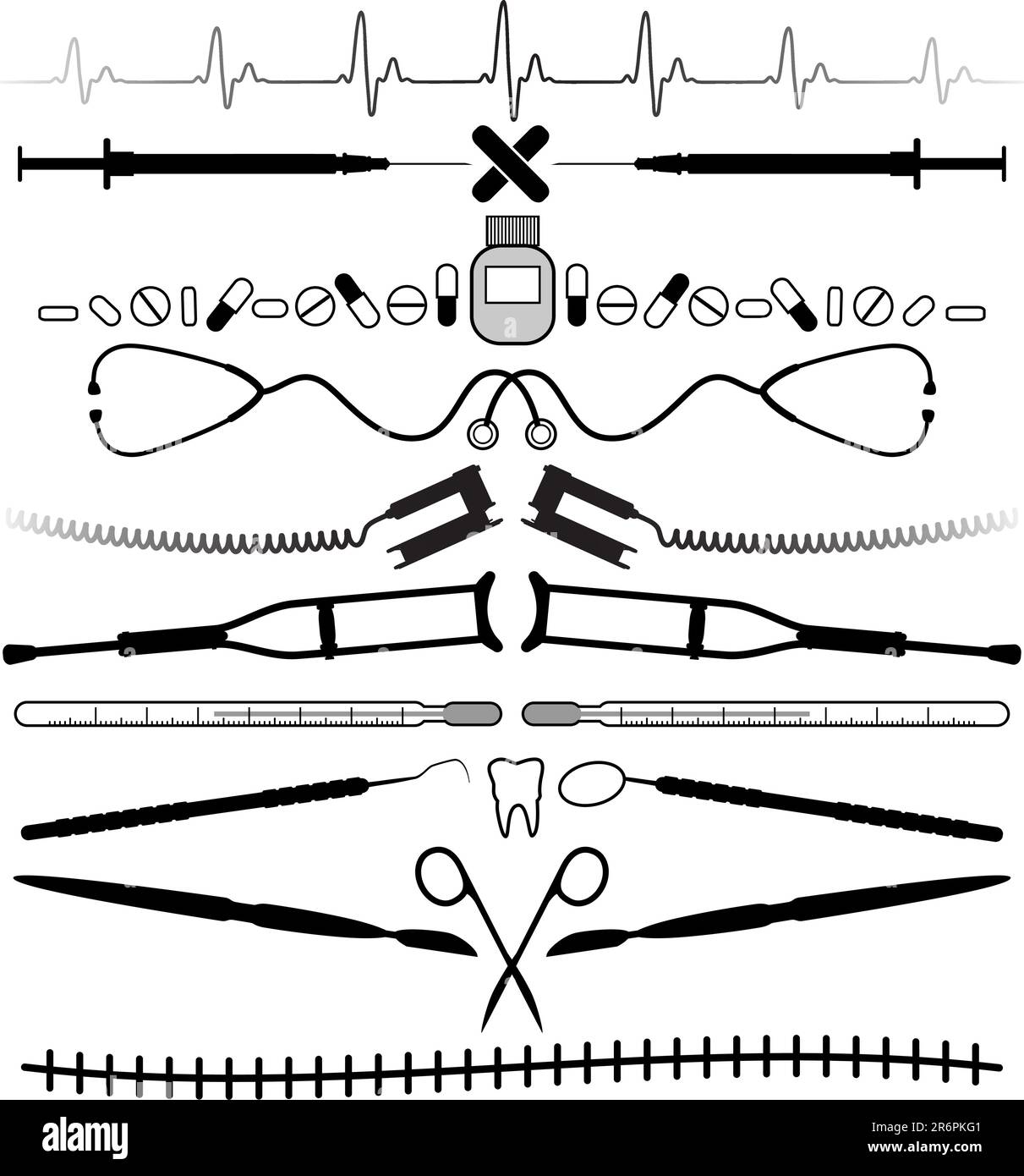 Set of editable vector text dividers on a medical theme. Useful for separating passages of medical-related information. Stock Vector