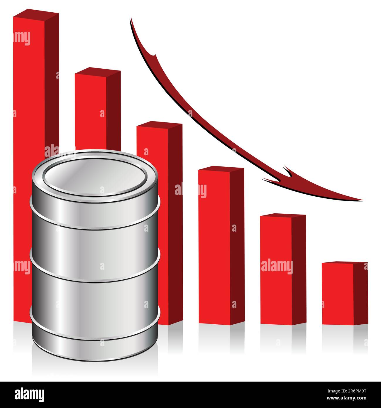 Oil barrel over graphic bar chart with lowering prices Stock Vector