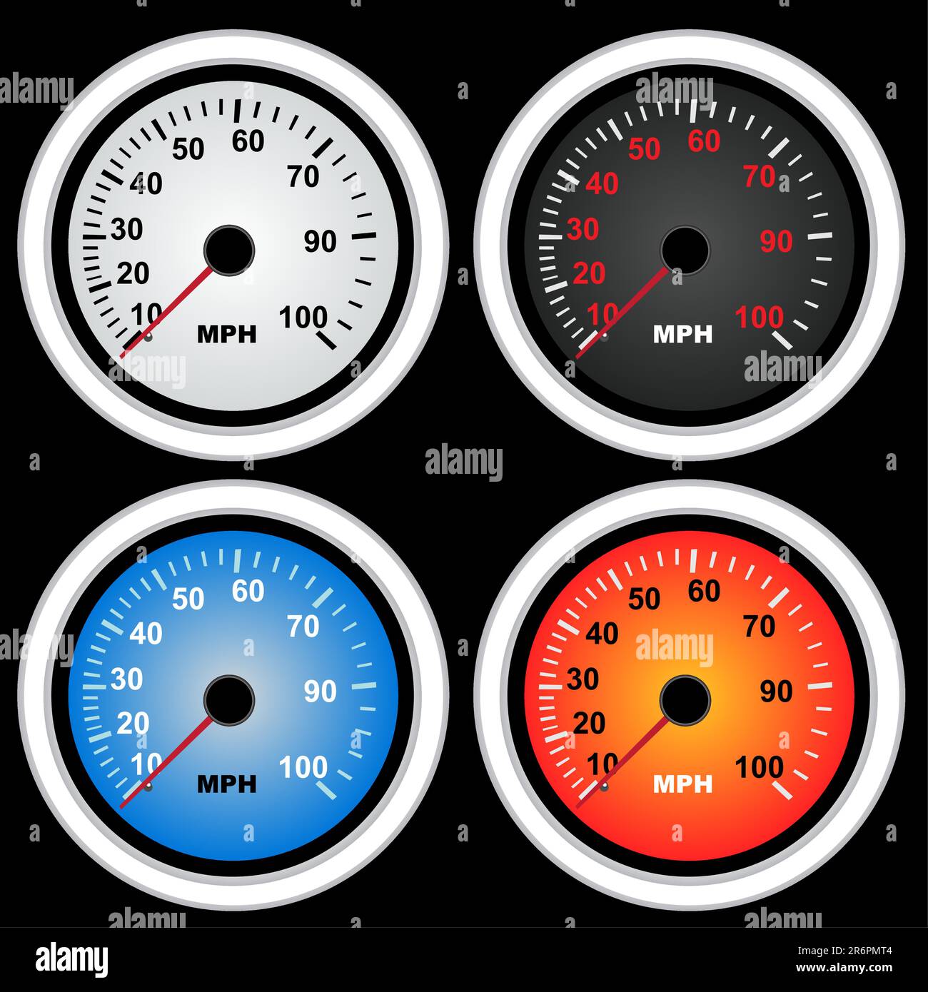 A collection of speedometers vector image illustration. Miles per hour