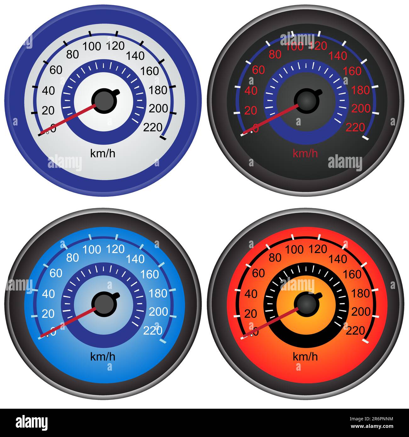 A collection of speedometers vector image illustration. Kilometers. Stock Vector