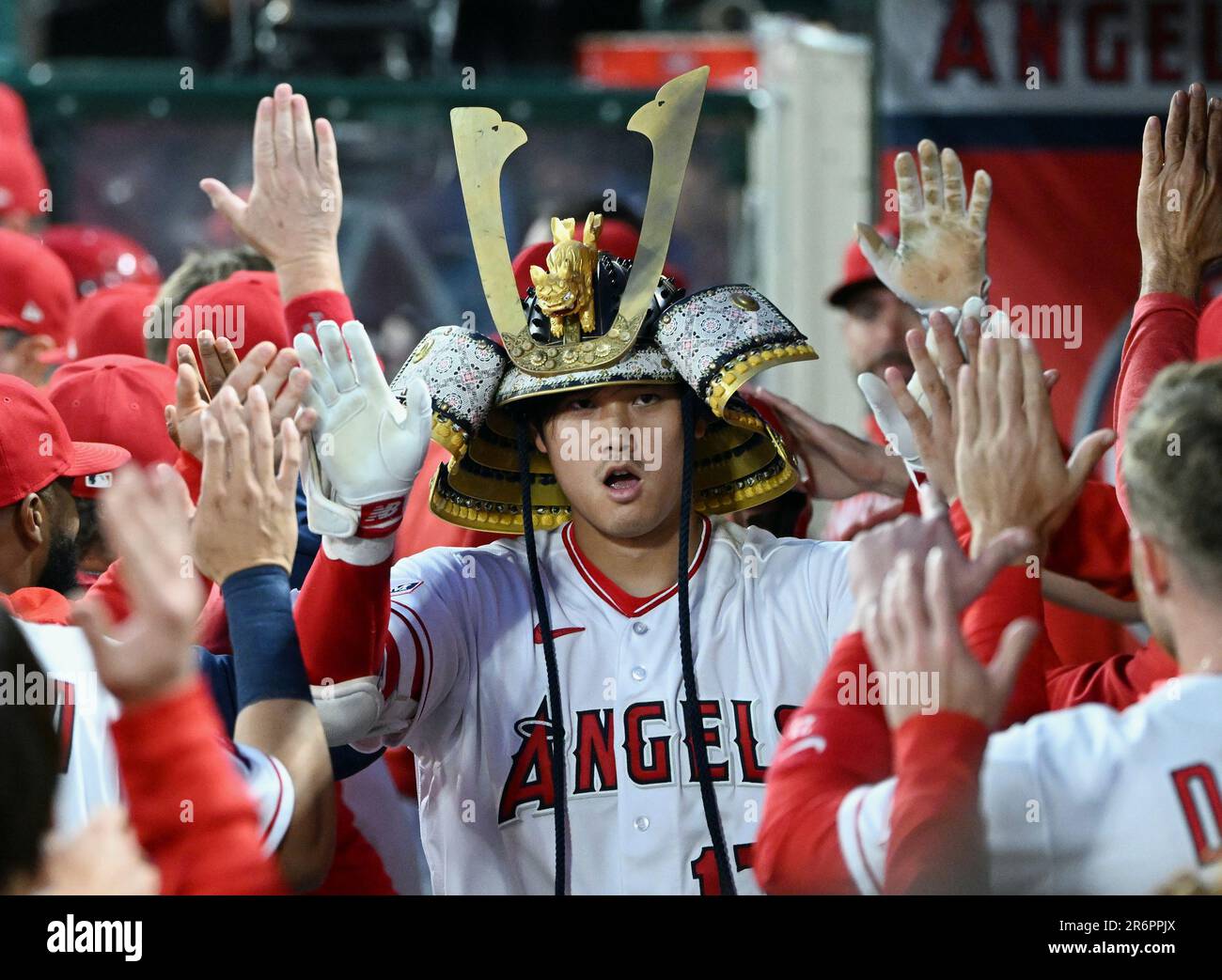 Los Angeles Angels designated hitter Shohei Ohtani wears a jersey