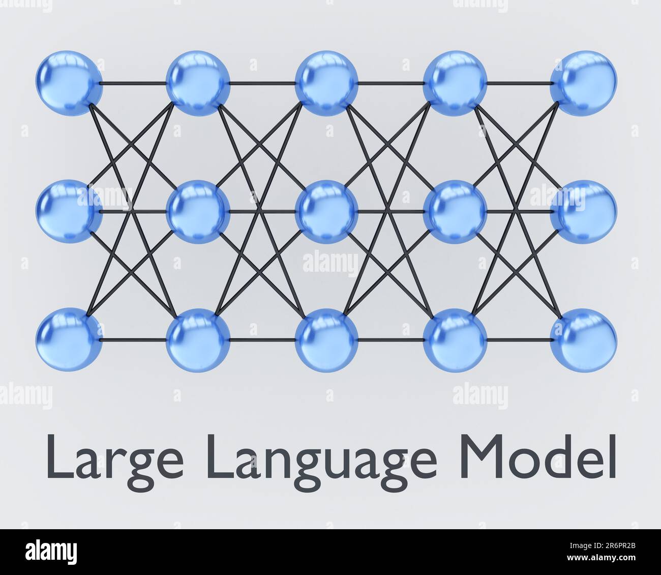 3D illustration of mathematical graph with nodes, titled as Large Language Model. Stock Photo