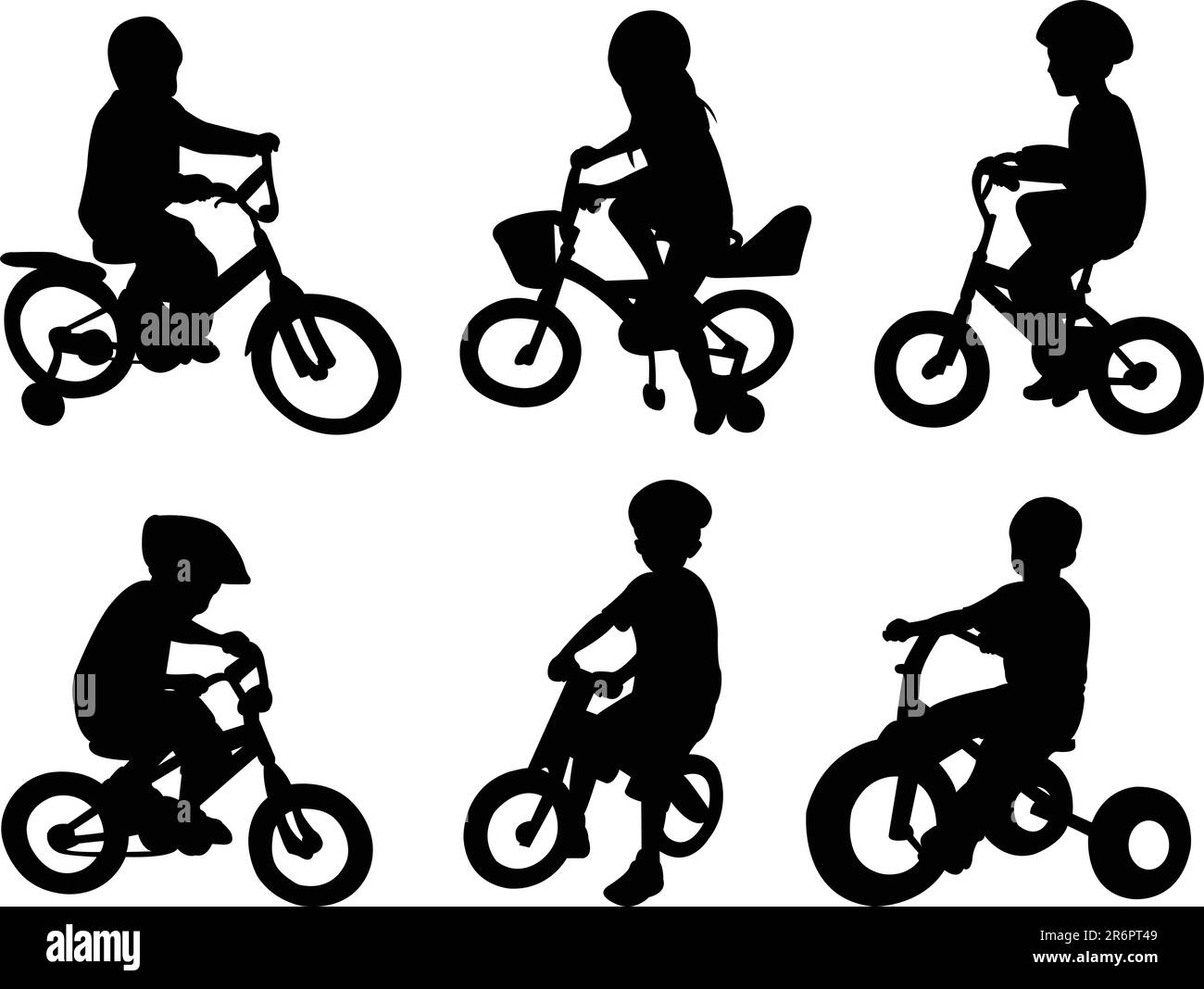 silhouettes of children riding bicycles - vector Stock Vector