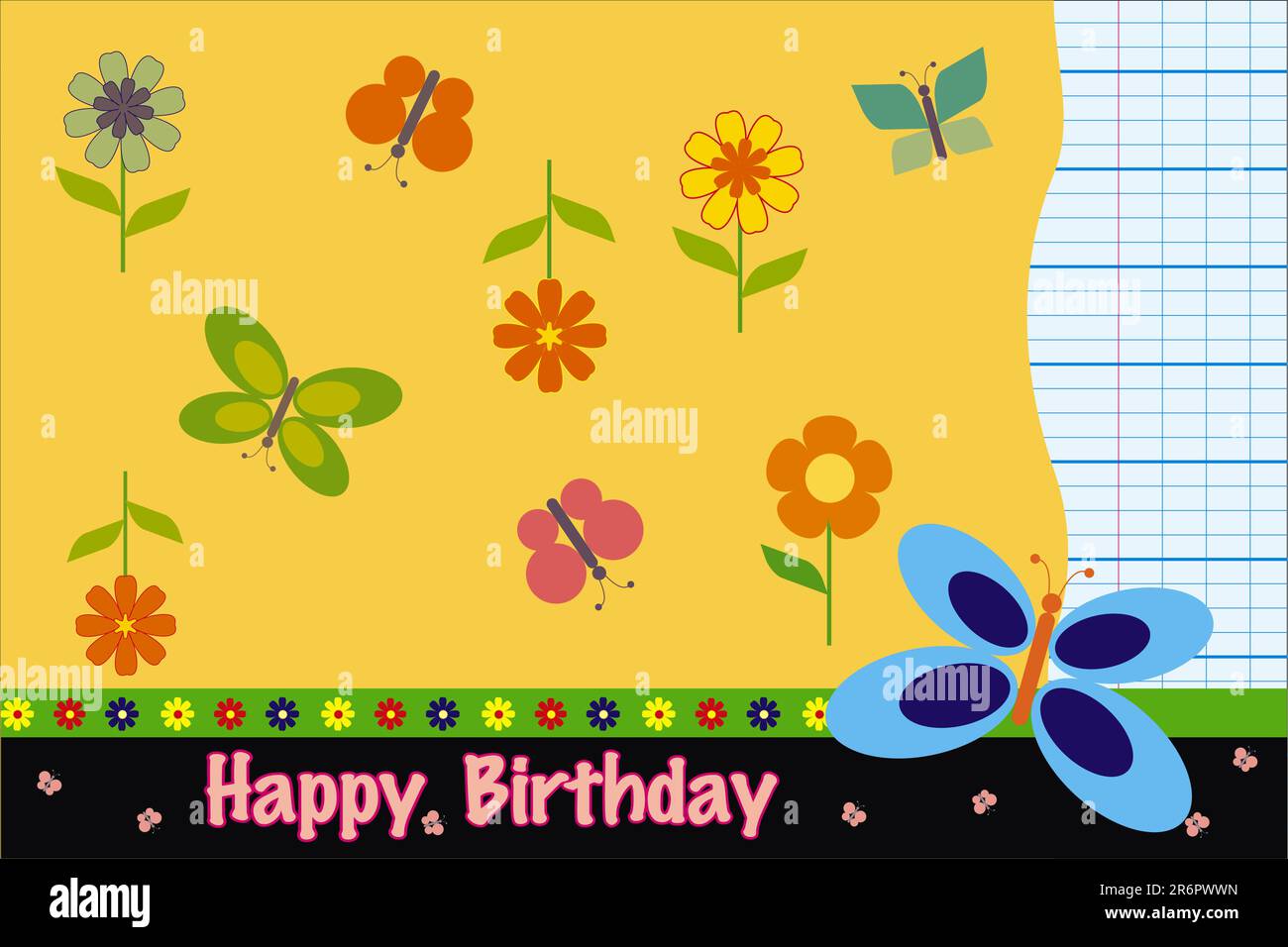 vector birthday card with flowers and butterfly Stock Vector Image ...