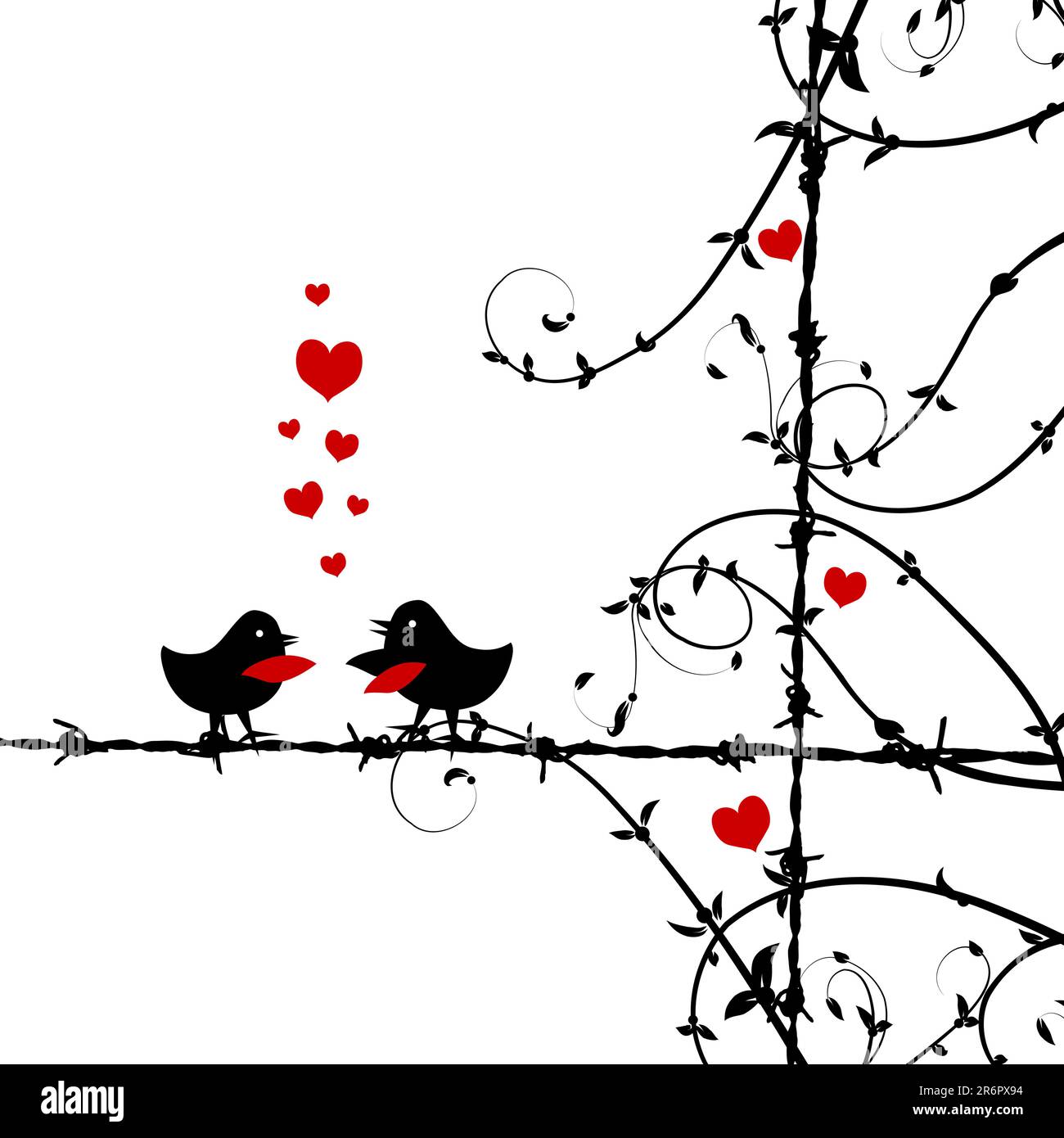 Love, birds kissing on branch Stock Vector