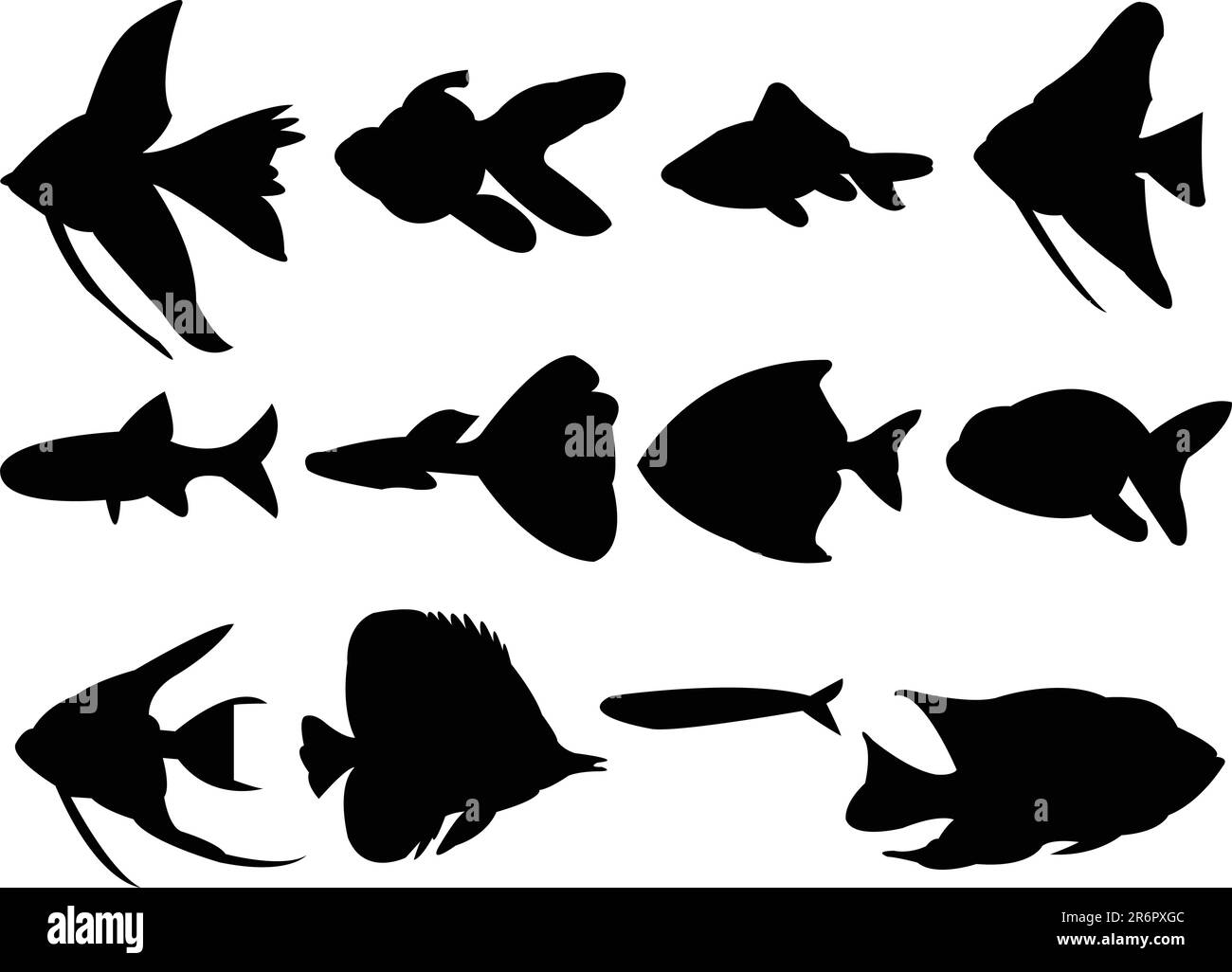 collection of aquarium fish silhouette - vector Stock Vector