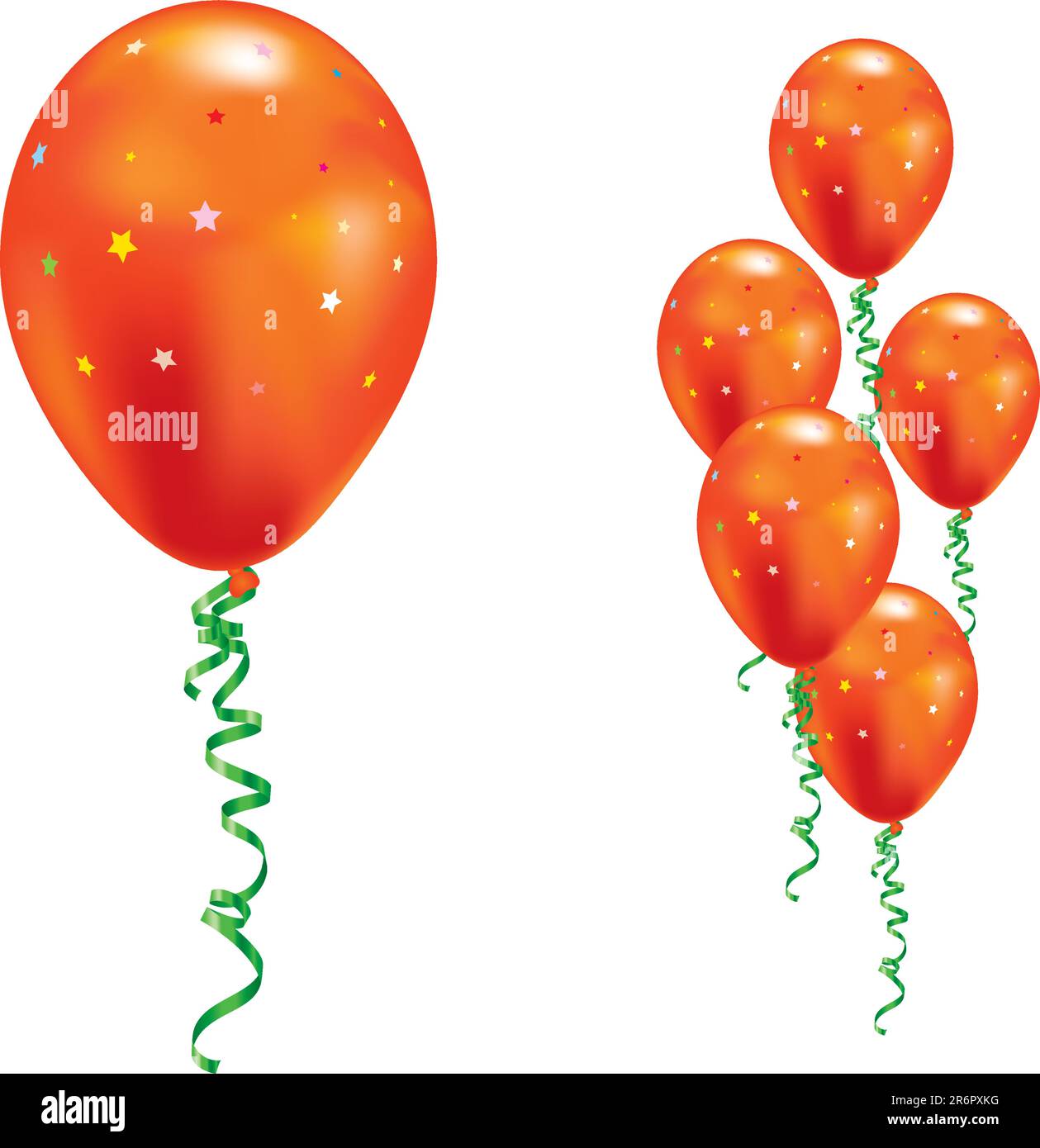 Orange balloons with stars and ribbons. Vector illustration Stock