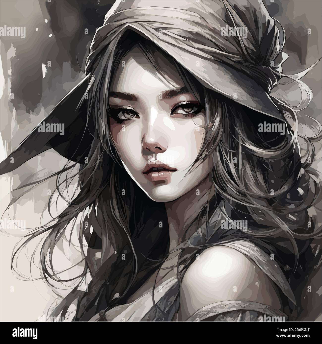 beautiful women portrait black line vector art wallpaper in white