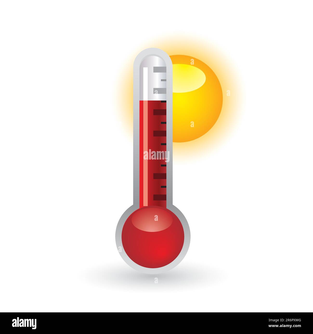 Thermometer. Round outdoor temperature gauge. Warm weather Stock Vector