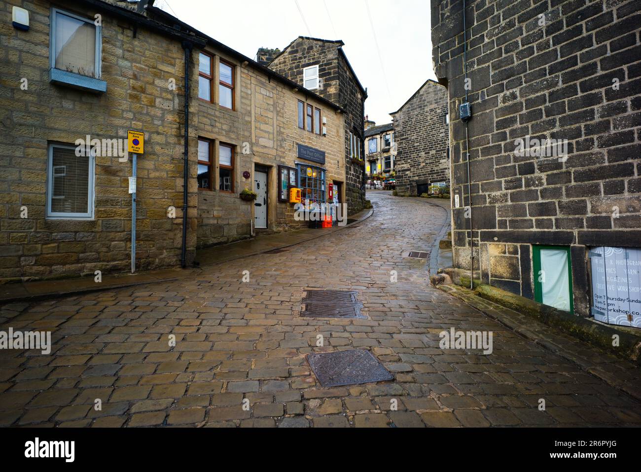 General view of Heptonstall village main street in Yorkshire Stock