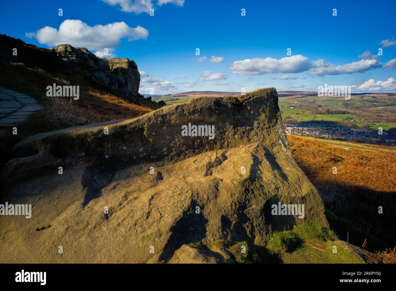 View over Ilkley town from the cow and calf rocks Stock Photo