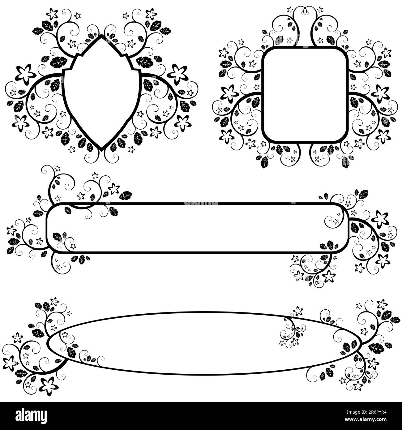 set of vectors monochrome frames with floral pattern Stock Vector Image ...