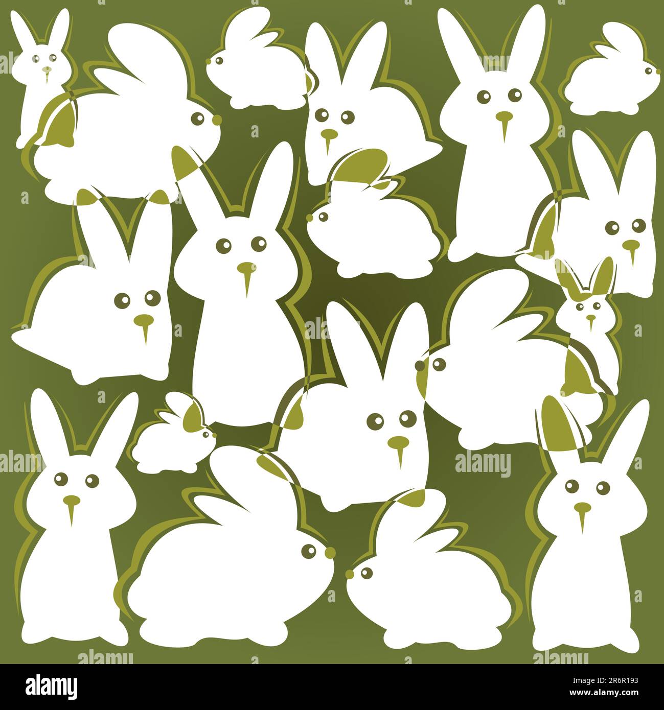 Cartoon  rabbits pattern on a green background. Easter illustration. Stock Vector