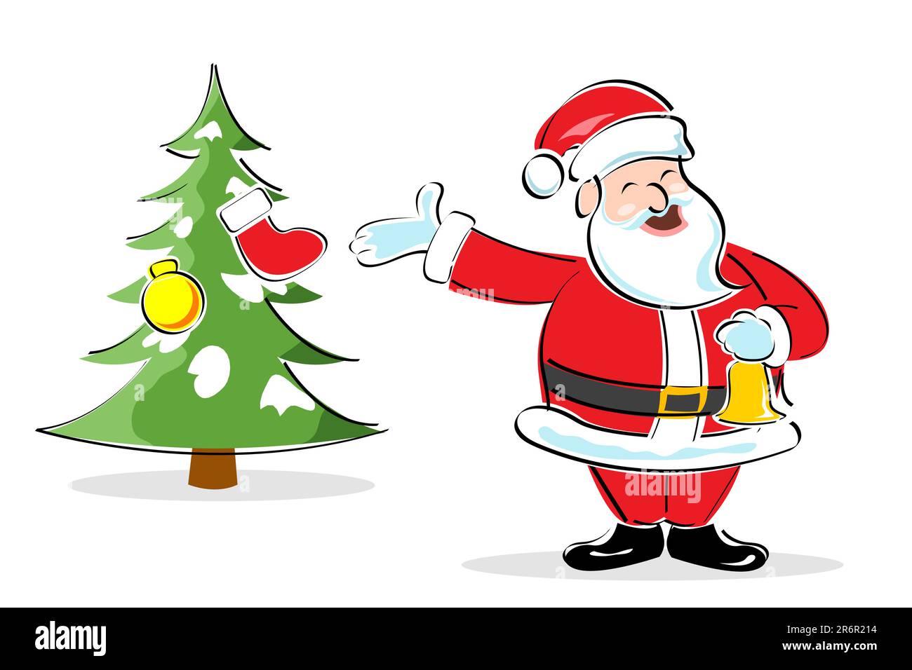 illustration of santa claus showing xmas tree on white background Stock ...