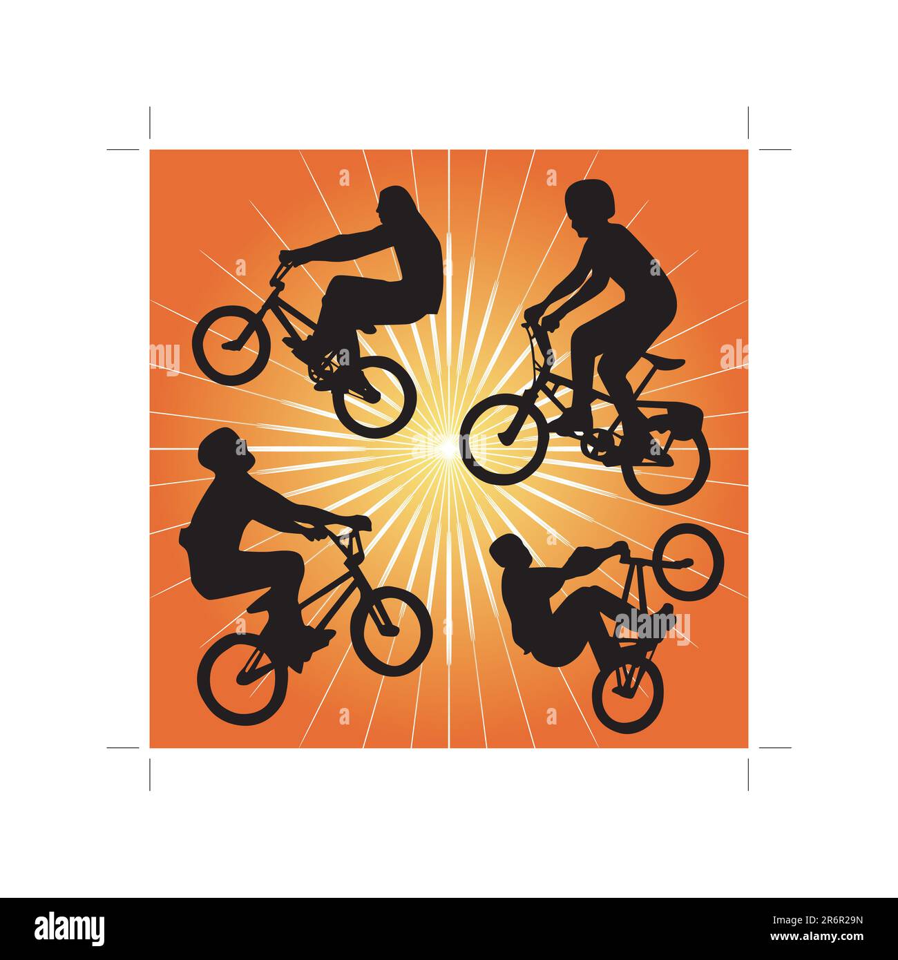 silhouette of bmx riders on an orange background. Vector illustration. Stock Vector