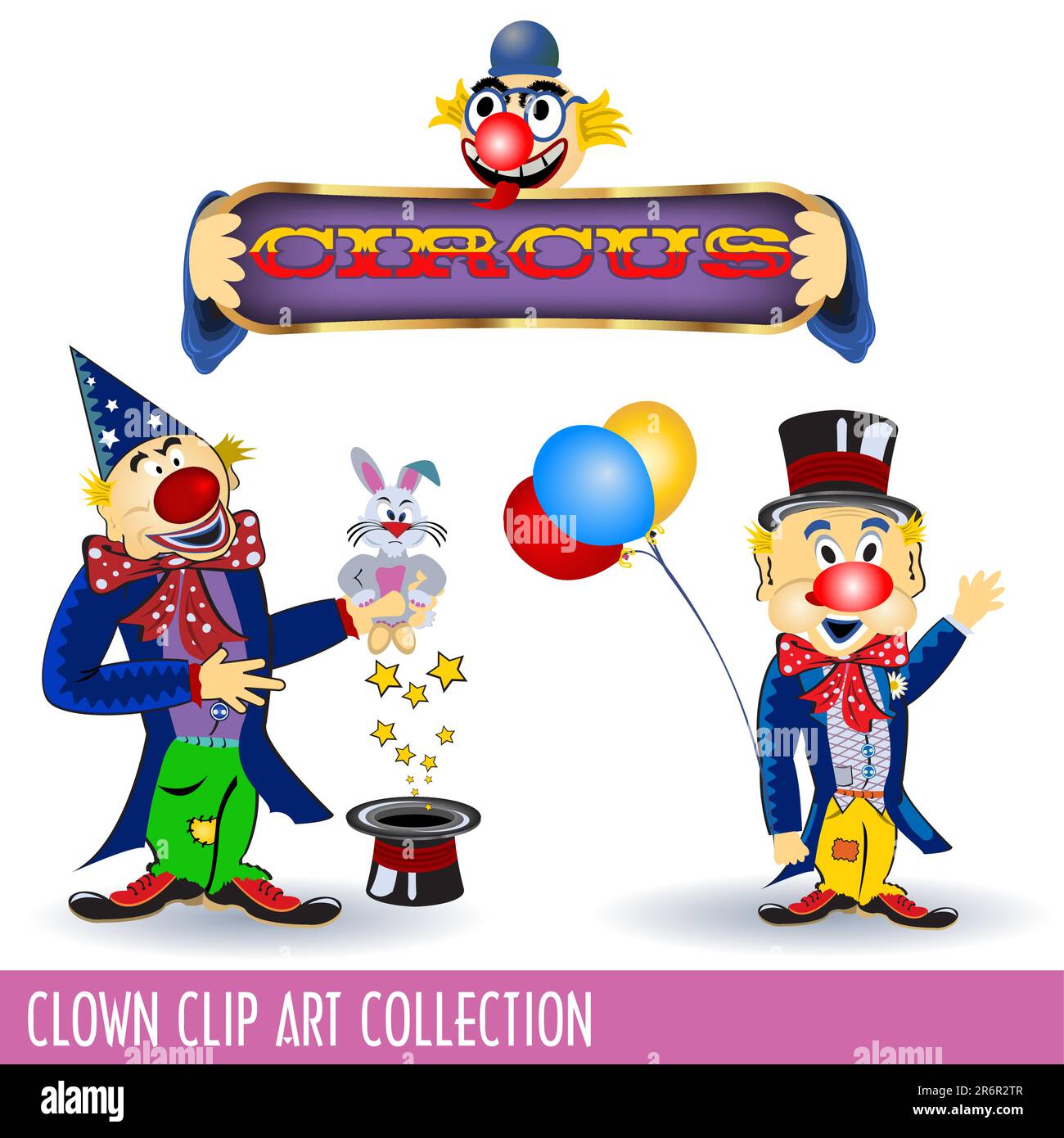 Vector illustration of three clip art clowns in different situations ...