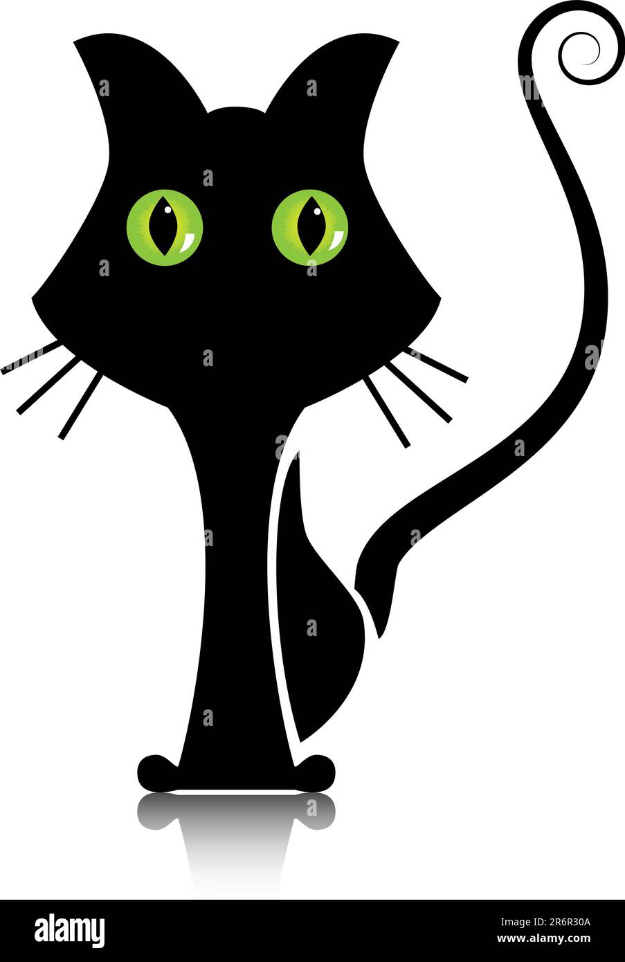 Vector picture of silhouette of black  cat with green eyes Stock Vector