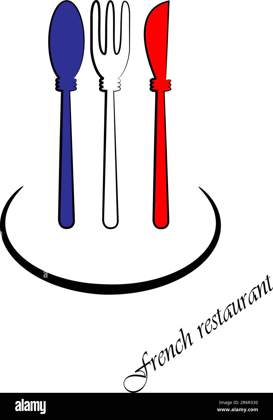 Vector picture of spoon, fork and knife. Colors of french flag. RGB
