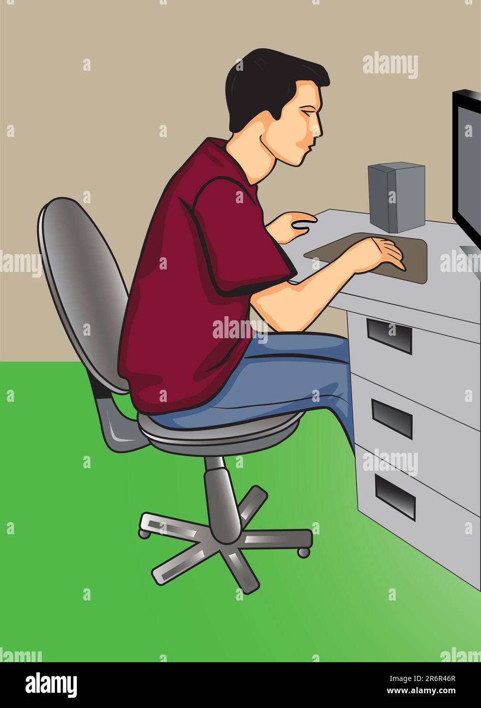 Programmer sitting in front of his computer Stock Vector