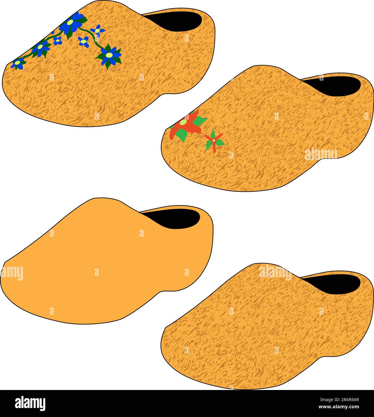 Wooden shoes with various textures and decorations - vector illustration Stock Vector