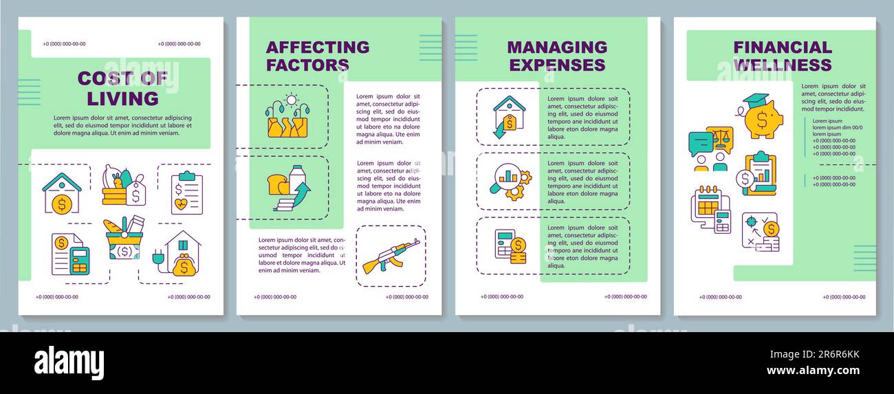 Cost of living green brochure template. Household budget. Well being