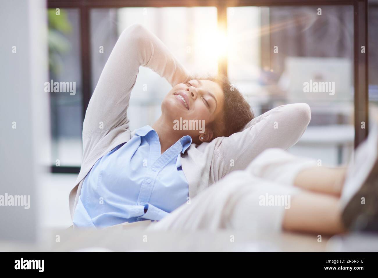 Tired businesswoman sleeping with closed eyes at workplace Stock Photo ...