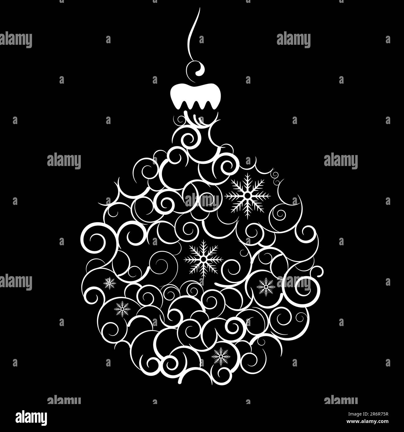 Vector picture of white silhouette of christmas ball on black ...