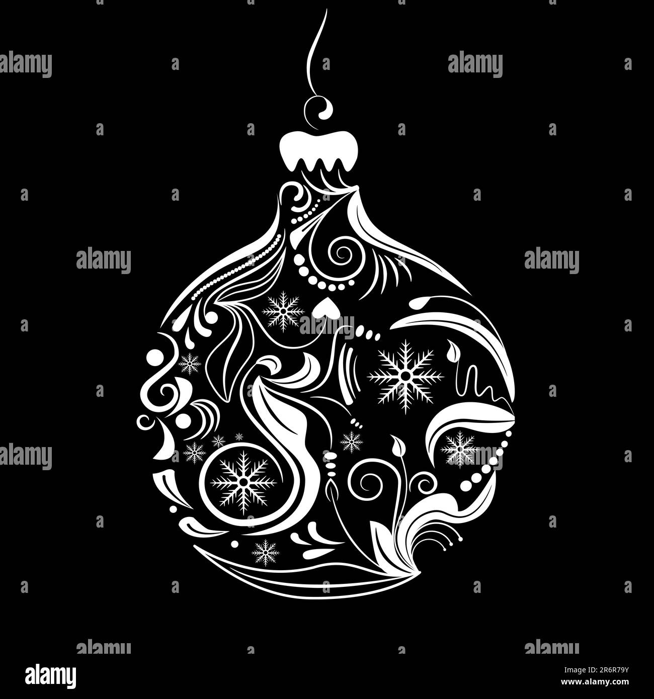 Vector picture of white silhouette of christmas ball on black ...