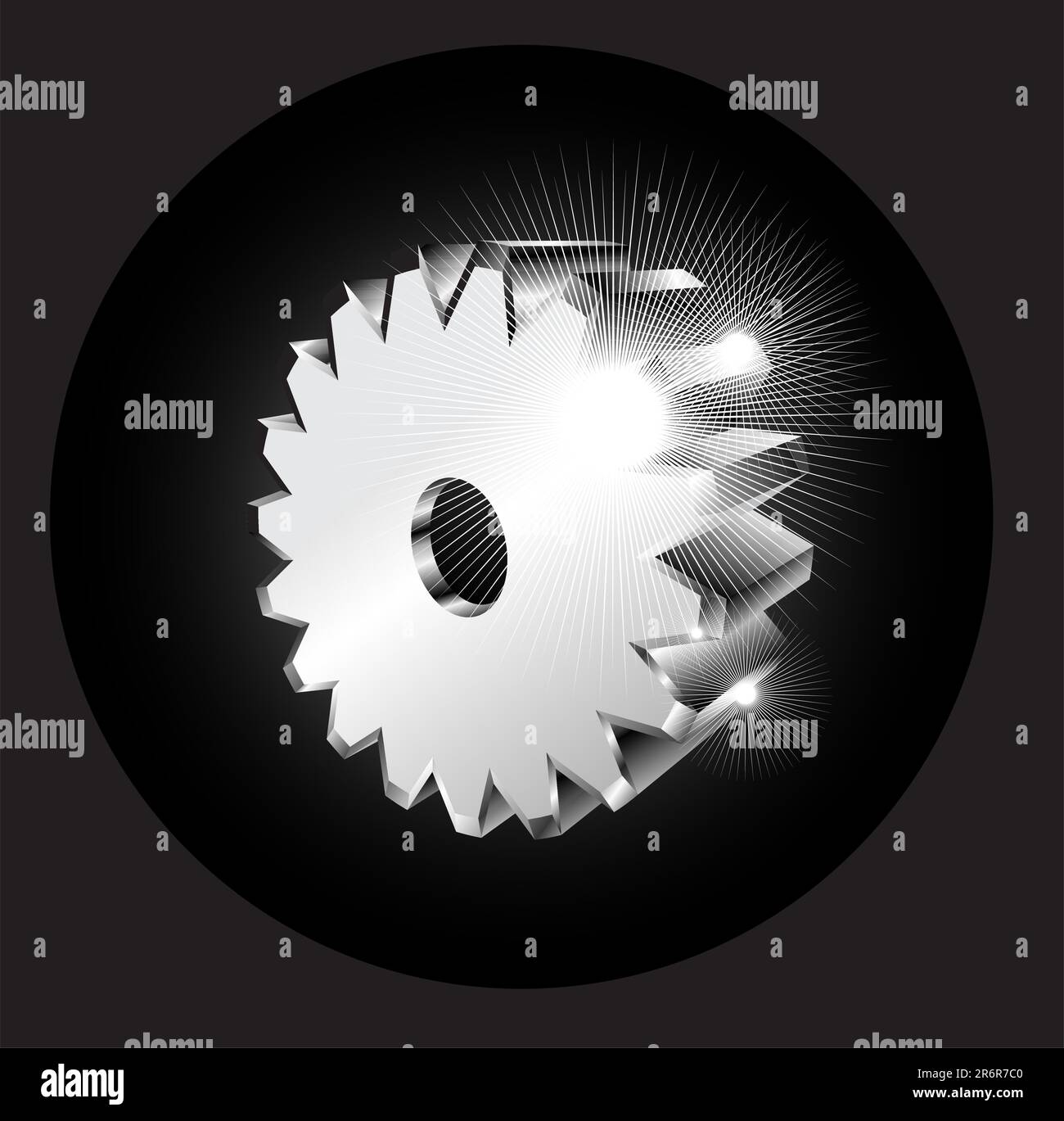 Chromed and reflective 3D gears isolated Stock Vector