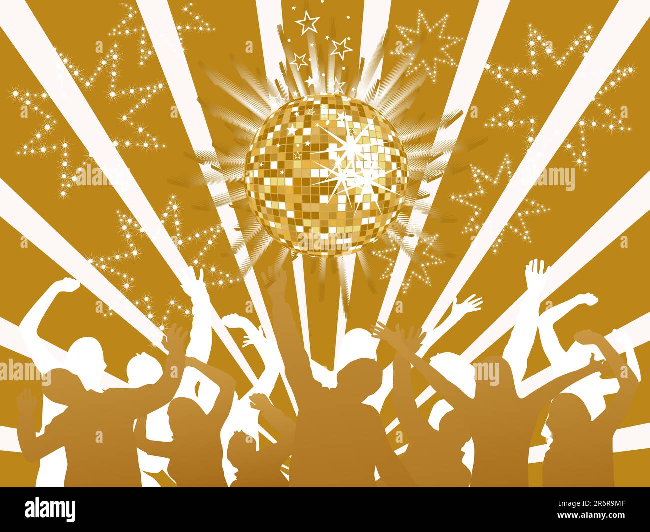 vector eps 10 illustration of dancing people silhouettes on a golden ...