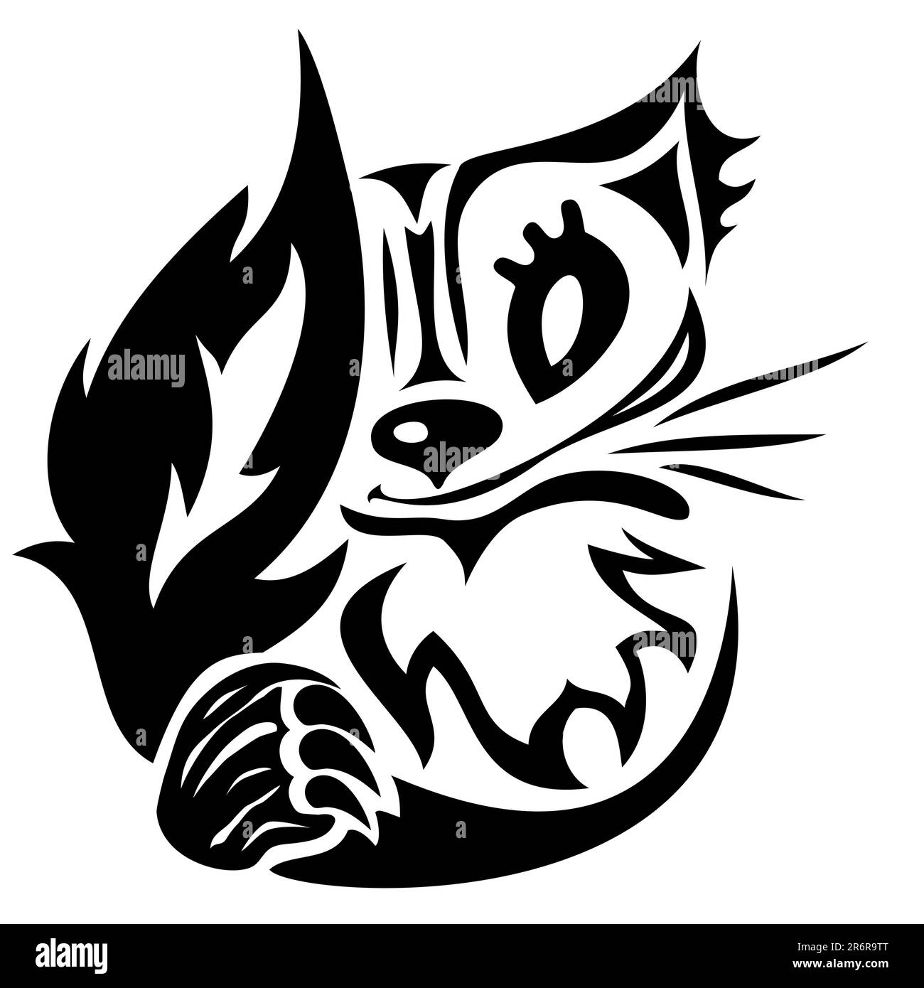 vector black stylized cartoon cat in a tattoo style Stock Vector