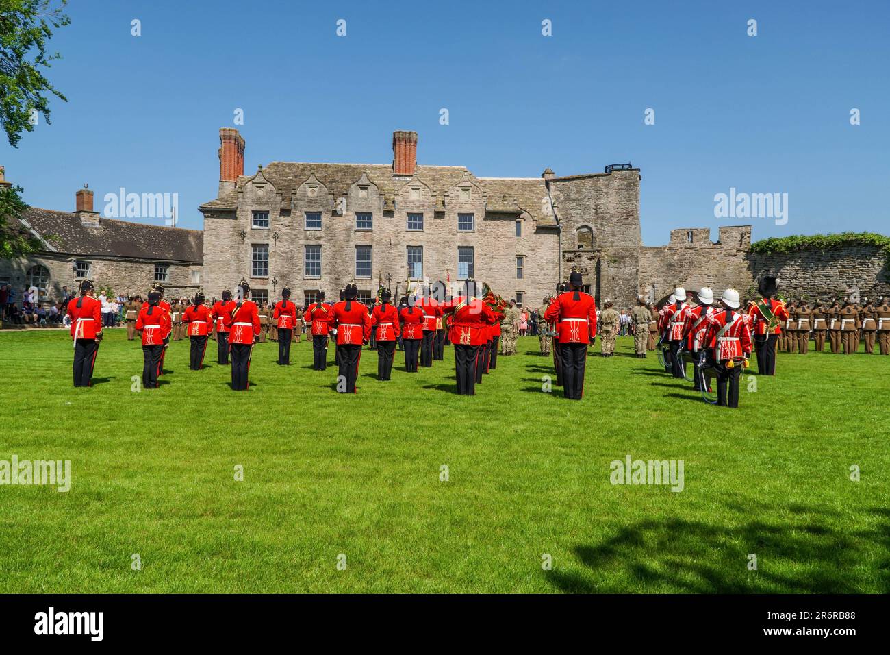 Royal Welsh Military Band, veterans and cadets celebrate the reaffirmation for their Freedom of the County in the grounds of Hay Castle Powys Wales UK Stock Photo