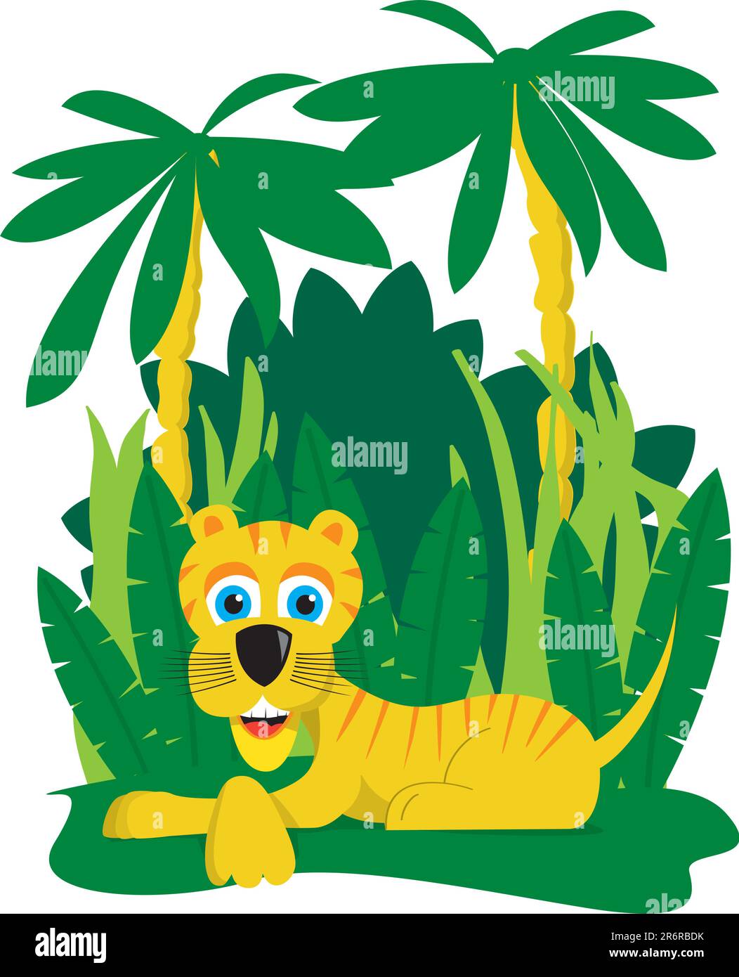 Vector illustration of a tiger laying down in the jungle. Stock Vector