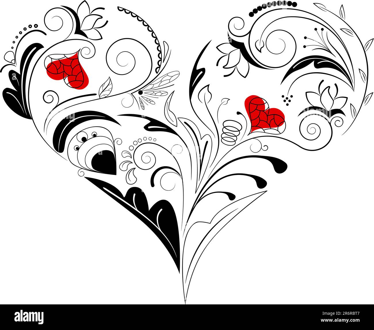 Vector picture of black heart with floral ornament Stock Vector Image ...