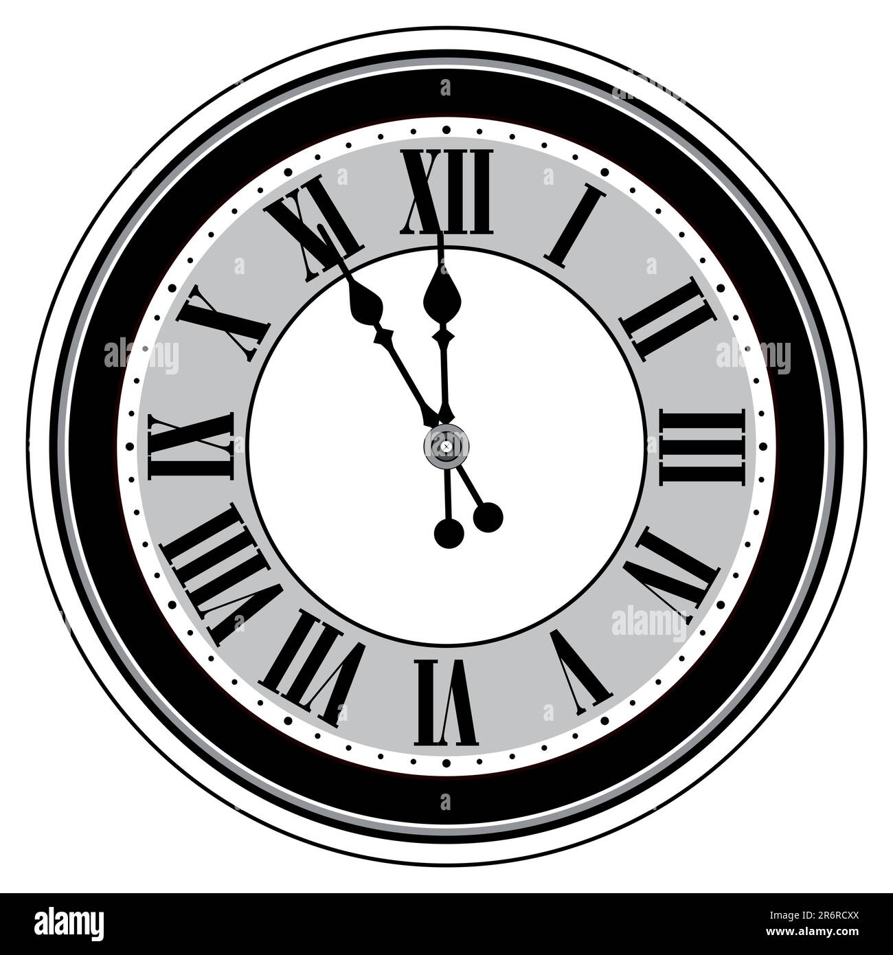 Five for twelve, time for new year or new time. Clock isolated on white background. Stock Vector