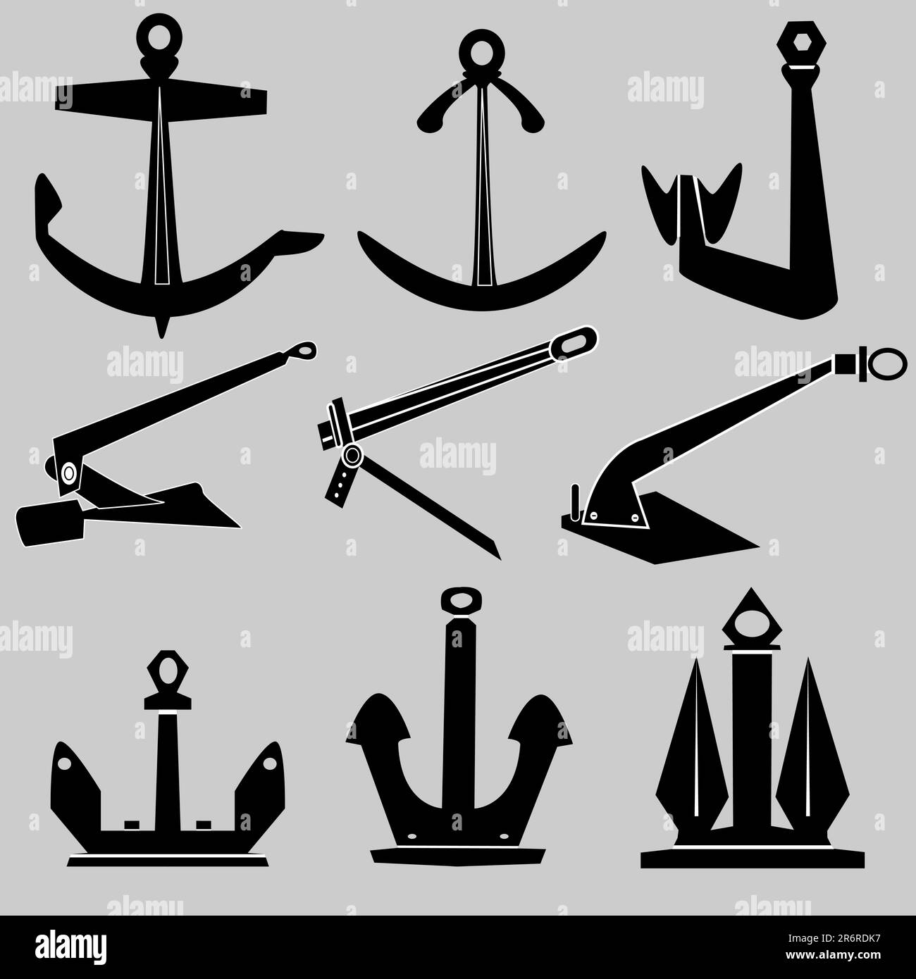 Ship and boat anchors in vector silhouette Stock Vector Image