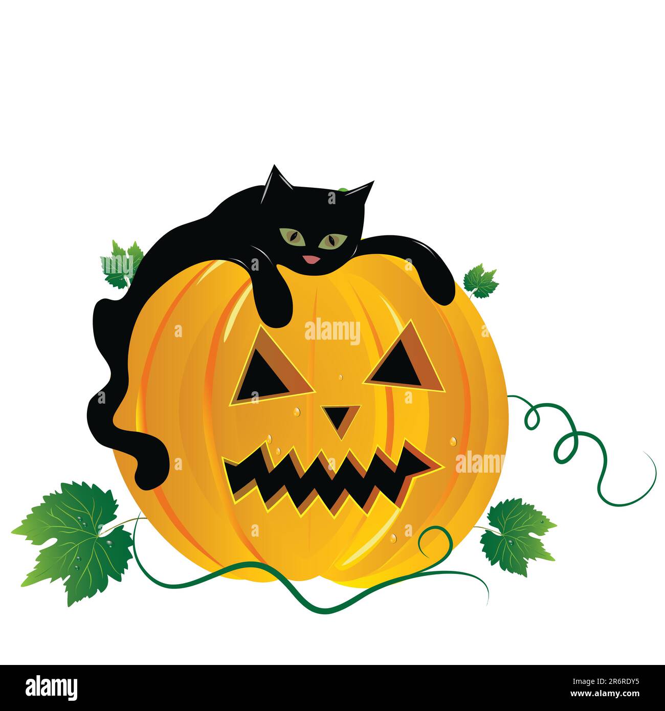 Halloween vector illustration scene, with black cat and pumpkin Stock ...