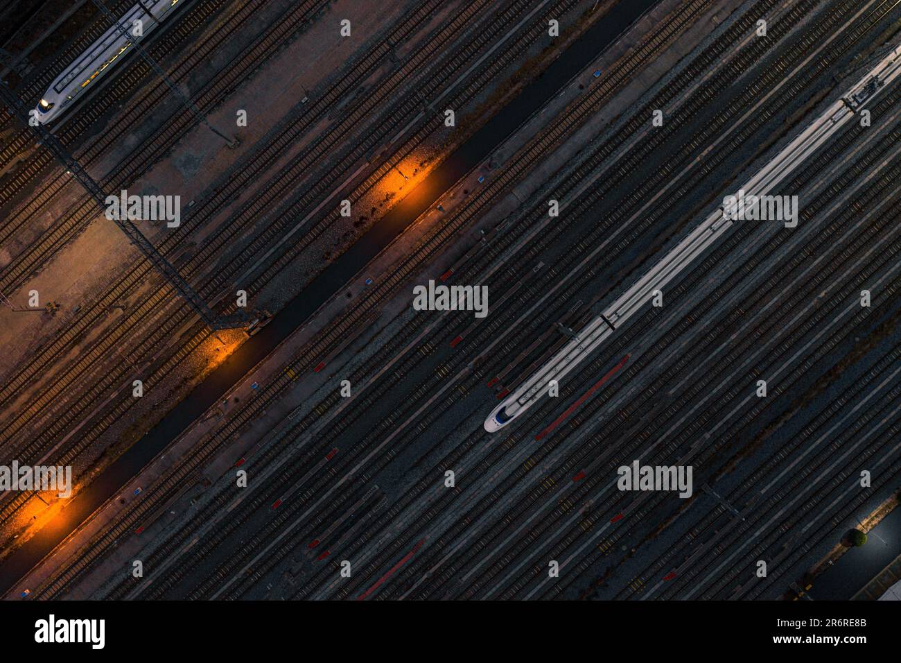 An areal shot of the railway line in Wuhan in the evening Stock Photo