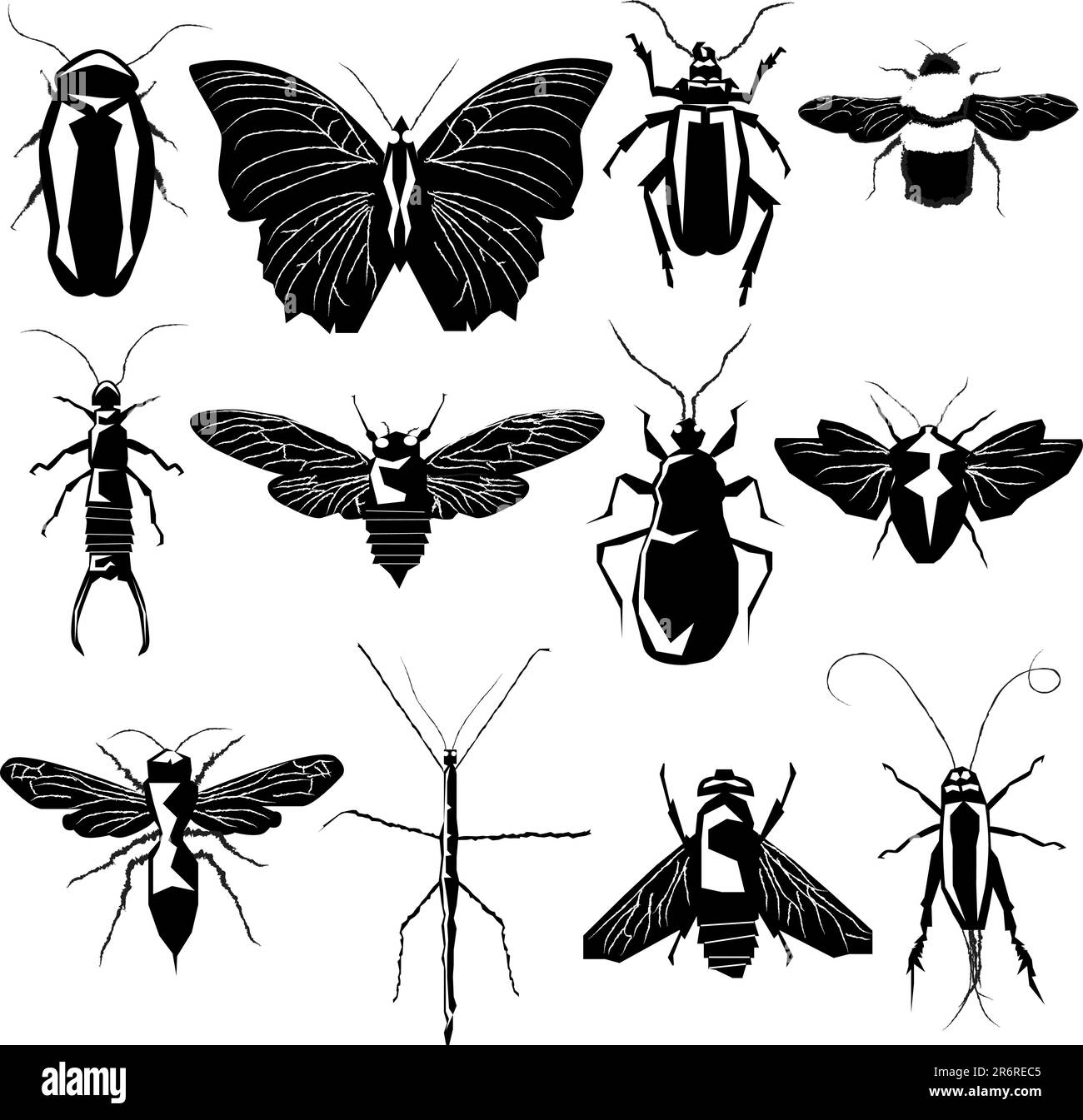 Insect and bug collection in detailed vector silhouette Stock Vector