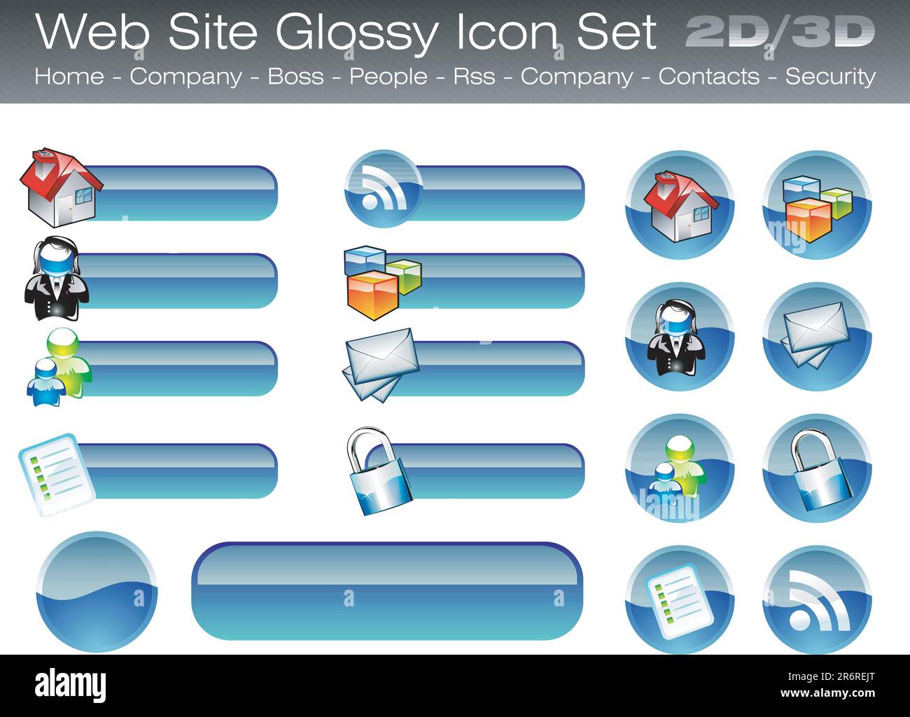Colorful Web Site Glossy Button-Icon Set Stock Vector