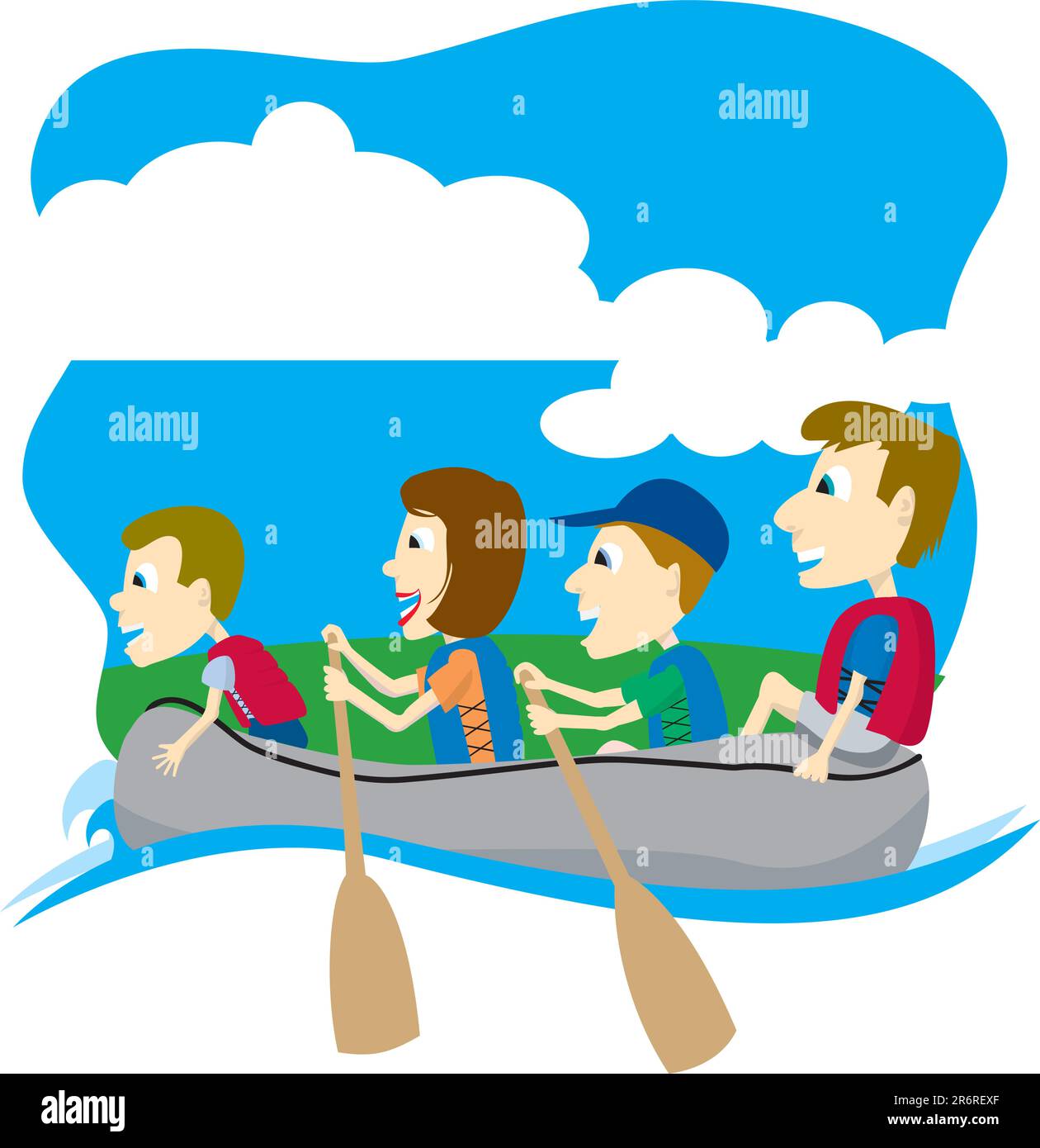 Vector illustration of a family on a float trip. Stock Vector