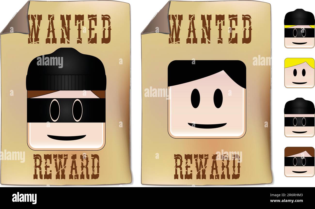 Wanted sign with alternative faces to be used as you prefer Stock Vector