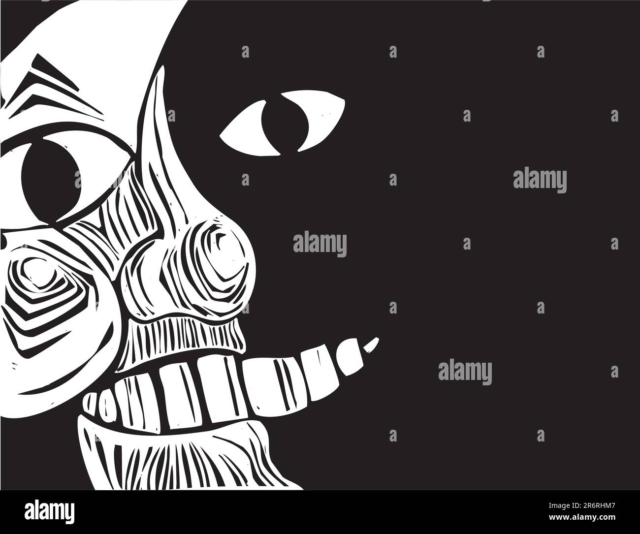 Closeup image of the man in the moon derived from one of my woodcuts. Plenty of space on the right hand side of the image for text. Stock Vector