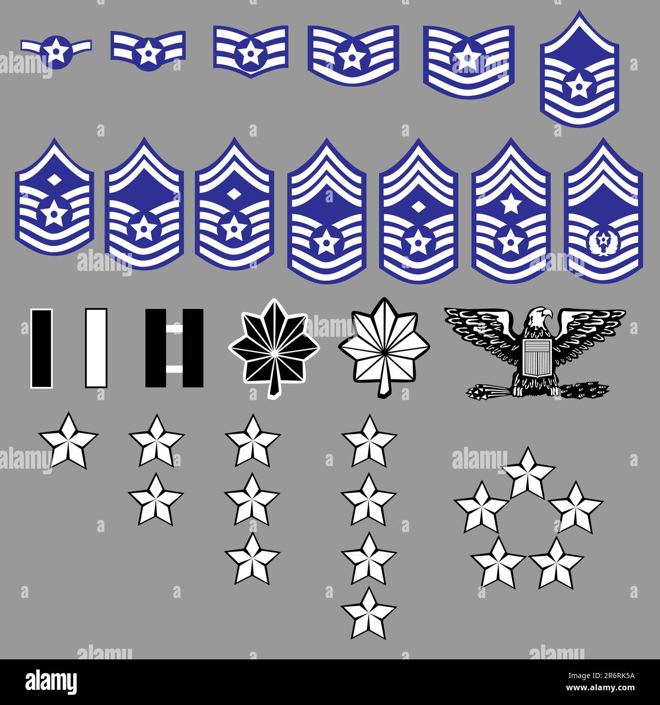 US Air Force rank insignia for officers and enlisted in vector format Stock Vector