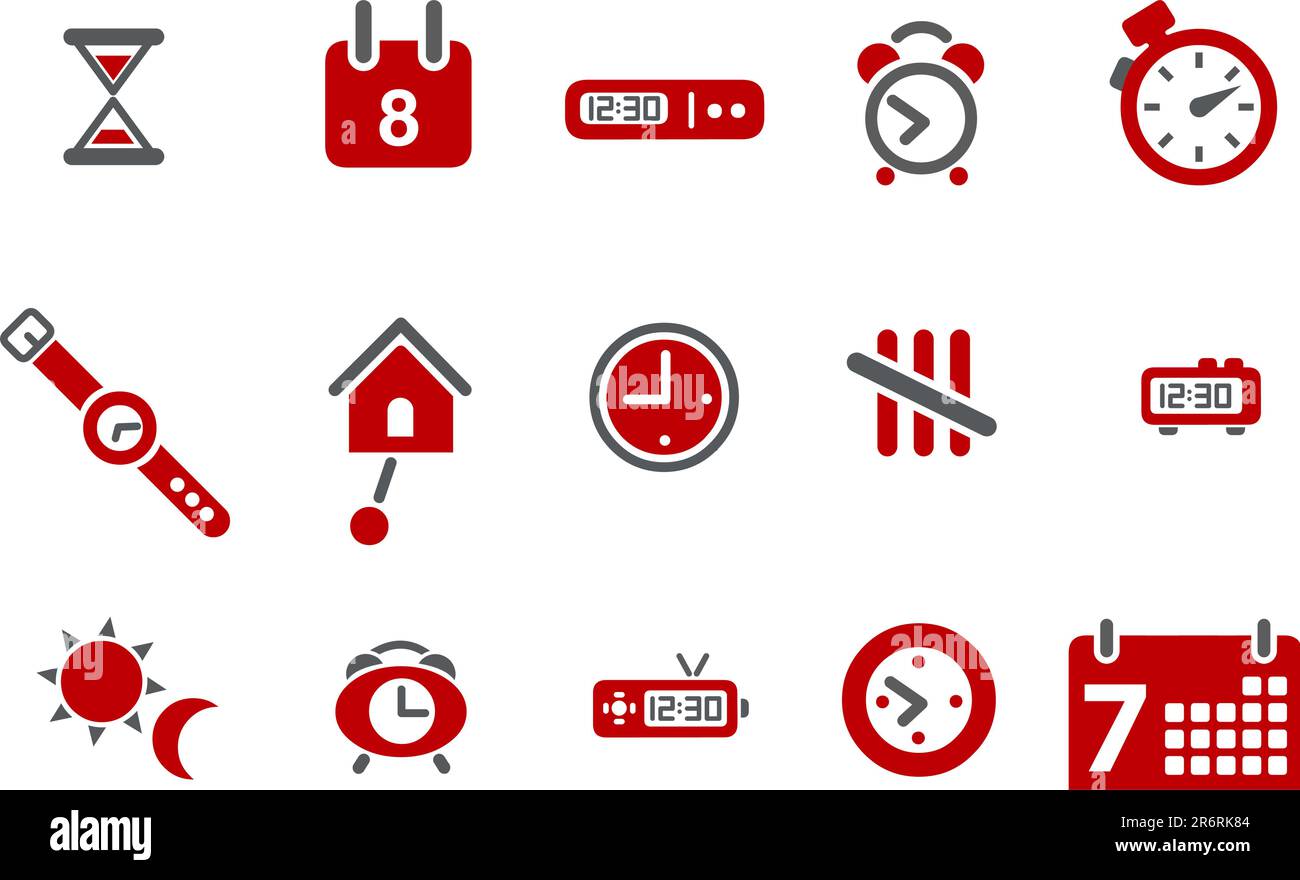 Vector icons pack - Red Series, time collection Stock Vector