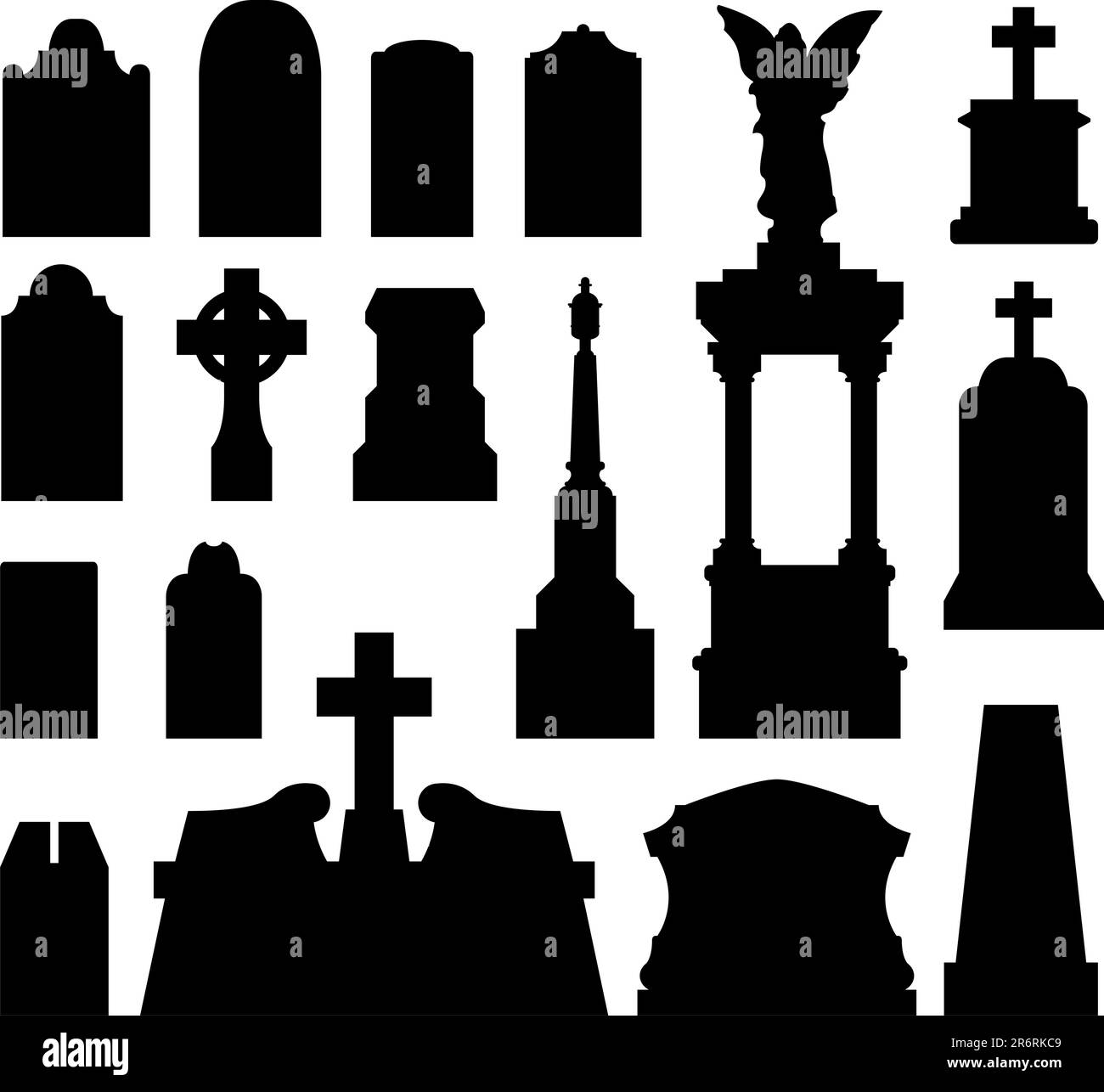 Headstone and gravestones as vector silhouettes Stock Vector