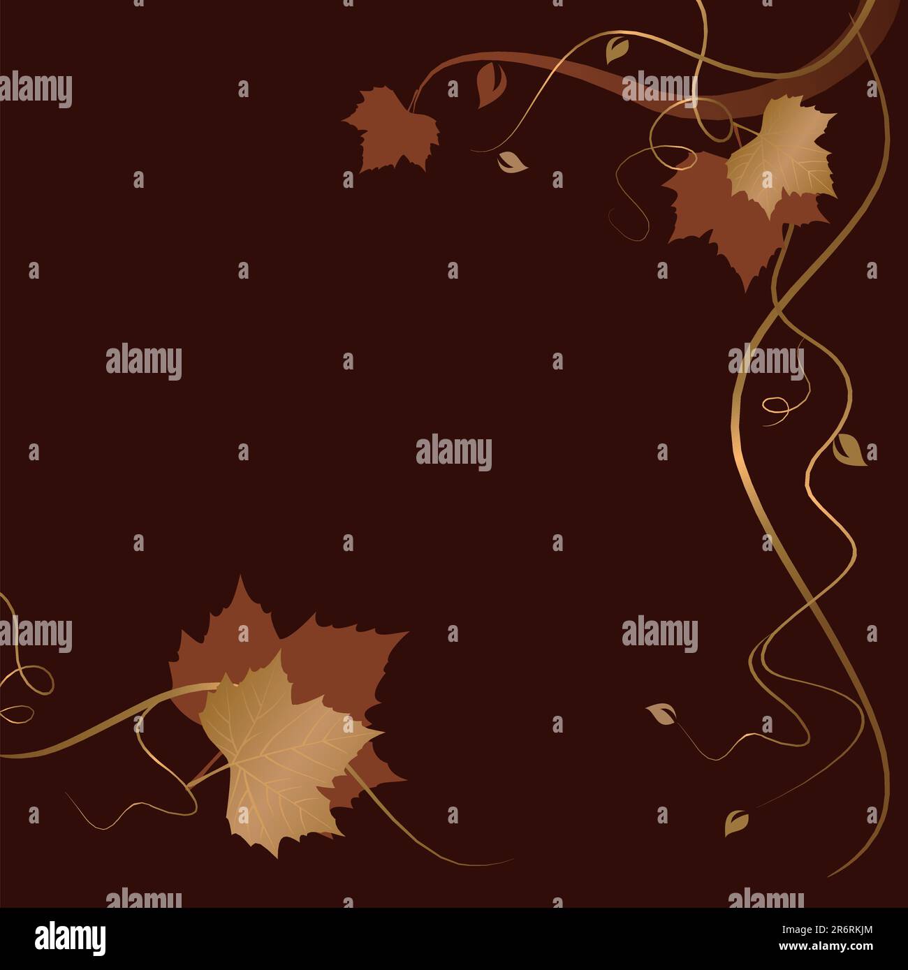 Square dark abstract background with red golden autumn leaves and swirls at the bottom and the right hand side and space for your text. Use of blen... Stock Vector