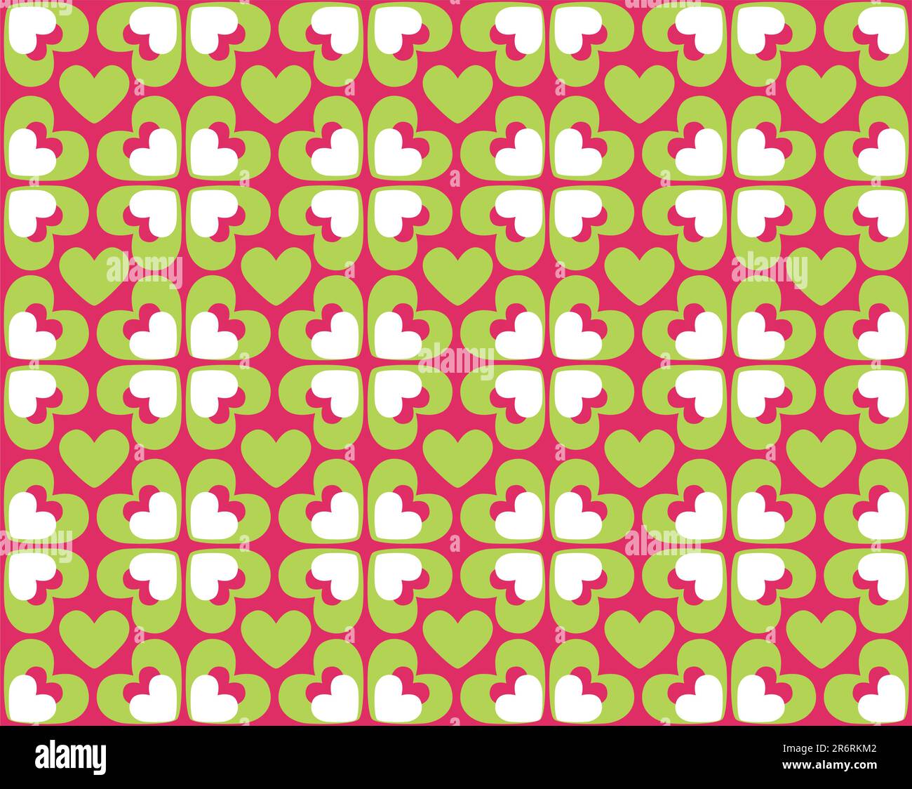 Seamless heart pattern in green, pink and white Stock Vector
