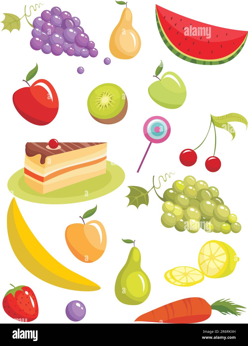 vector illustration set of a different fruits and sweeties Stock Vector